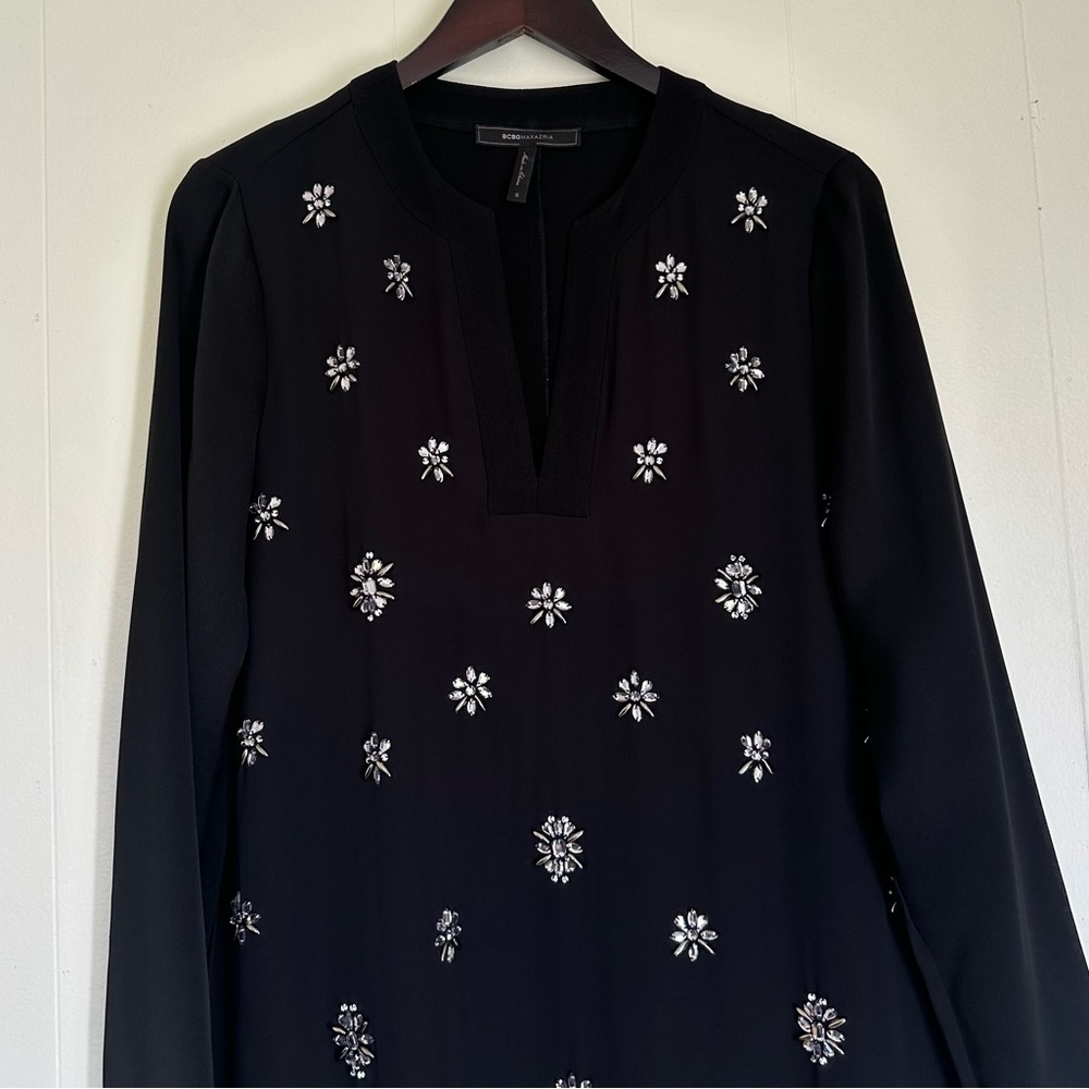 BCBGMAXAZRIA Dyanne Embellished Crystal Tunic Dress Black Small VPX61K22 - Picture 4 of 10